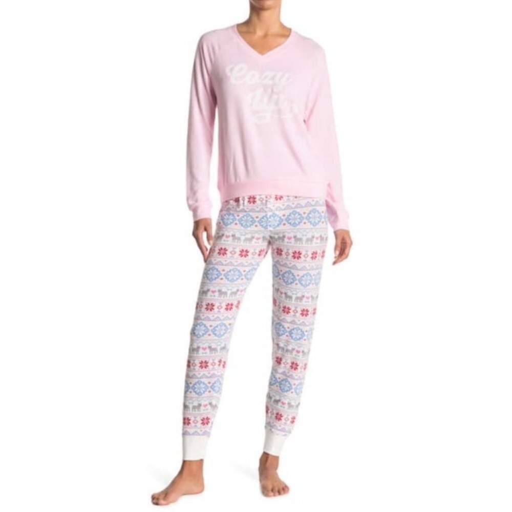 PJ Salvage Dog Fair Isle Print Lounge Pajama‎ Pants Drawstring White Womens M